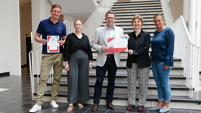 Preisträgerinnen und Preisträger des Ilse ter Meer Preises mit Prof. Dr. Epping und Prof. Dr. Gillen