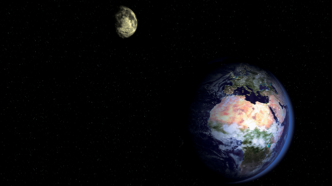 Erde und Mond im Weltall