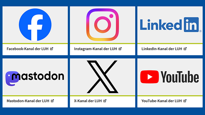 Übersicht der Social Media-Kanäle (Logos) der LUH