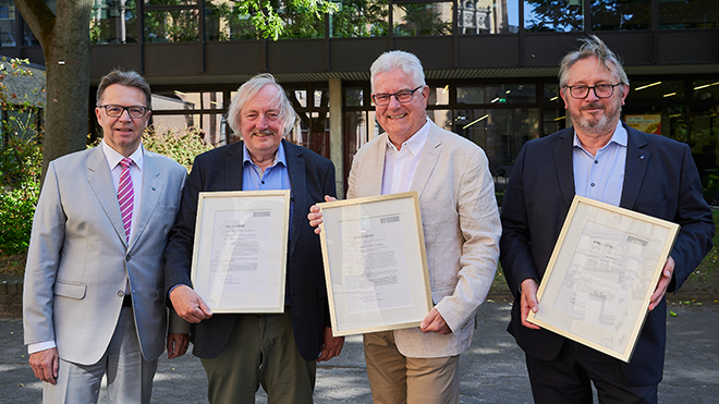 Portrait von Prof. Dr. Volker Epping, Prof. Dr. Reinhard Werner, Prof. Dr.-Ing. Bernardo Wagner, Prof. Dr.-Ing. Peter Nyhuis